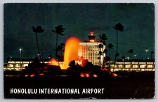 Honolulu International Airport Oahu Hawaii Night View Vintage Postcard c.1968 picture