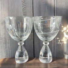 Vintage Clear Etched Glasses Drinking Cups Set 2 Elegant Crystal Glass Barware picture