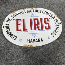 Antique EL IRIS Havana Cuba Fire Insurance Mark Porcelain Enamel Metal Sign picture