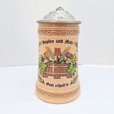Vintage Hopfen n. Malz Gott erhalt's Lidded Ceramic Beer Stein 7 Inch picture