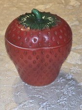 Vintage Strawberry Jam Jar Glass HAZEL ATLAS Painted Red & Green 1940-41 picture