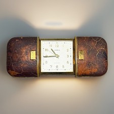 Vintage Semca 7 Jewels Travel Alarm Clock Sliding Leather Case Germany Working picture