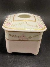 Antique B&C Limoges France Porcelain Pink Flower Hair Receiver Box picture