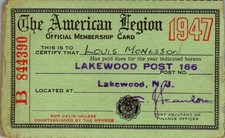 1947 American Legion Membership Card Louis Monesson Lakewood NJ Post 166 picture