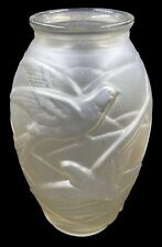 Vintage Yellow Satin Glass Vase Embossed Flying Birds On Matte Glass 10” picture