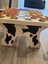 Vintage wooden cow print checkerboard stool with udders  picture