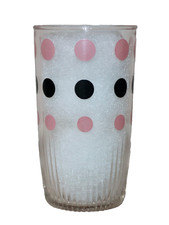 Hazel Atlas ~ #309 Pink & Black Dots .5 Pint Sour Cream Jar 1950’s Ribbed Bottom picture