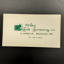 Vintage Mika Silk Screening Ltd. Belleville Ontario Business Card 1940s-50s picture