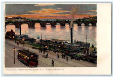 c1905 Augustus Bridge Steamboat Landing Dresden Germany Trolley Car Postcard picture