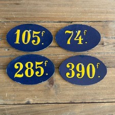 4 Vintage French Shop Price Tags Francs Blue Yellow Antique Store Display picture