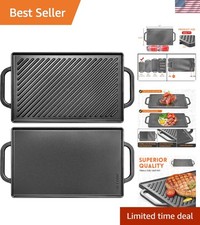 Versatile 2-in-1 Cast Iron Reversible Griddle Pan - 13x8.25 Inch Cooking Delight picture