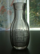 Antique ca. 1900 H.P. HOOD & SONS BOSTON 16 Sided Early Bowling Pin Milk Bottle picture