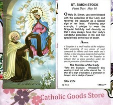 Saint St. Simon Stock with Prayer to St Simon Stock  - Paperstock Holy Card picture