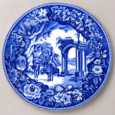 Antique J&R Clews Staffordshire Blue Transferware Plate Romantic Ruins c1820 10