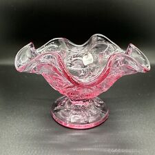 Fenton Footed Ruffled Compote Sherbet Candy Dish 3” x  5” Pink Wild Strawberry picture
