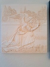 Vtg Plaster Wall Sculpture Annuciation Angel And Virgin Mary Da Vinci Xmas Gift picture