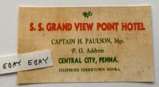 EARLY GRAND VIEW POINT SHIP HOTEL RARE BUSINESS CARD LINCOLN HIGHWAY PA. NEW picture