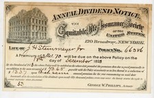 1873 Equitable Life Assurance Society Dividend Notice NY Engraving Steinmeyer picture