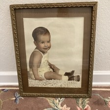 Antique Portrait of DARLING Child Rosy Cheeks Original Glass & Wooden Frame picture