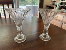 Vintage Pair Clear Glass Candlestick Holders /Bud Vases 6” Dual Purpose picture