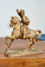Antique 1900s Spelter BUFFALO BILL Mantle Clock Topper Accent Statue Horse VTG picture