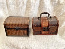 Two Vintage Bamboo/Rattan Treasure Chests with Arched Lids and Metal Latches picture