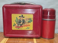 Vintage 1950 Red Hopalong Cassidy Lunch Box With Thermos. picture