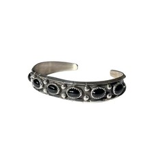 Reed Charley Navajo Sterling Silver Black Onyx Cuff Bracelet 6.5 picture