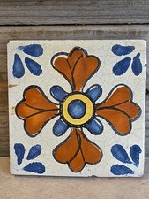 Vintage Mexican Talavera Tile Hand Painted 4x4 Blue Seville Folk Art Ceramic picture