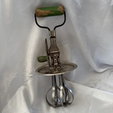 Antique A&J Hand Crank Egg Beater Manual Metal Mixer Kitchen Utensil Pat 1923 picture