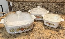 RARE VINTAGE CORNINGWARE FRENCH  PYREX VEGETABLE COLLECTION SET OF 3 (Stamped) picture