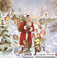 (2433) TWO Paper LUNCHEON Decoupage Art Craft Napkins   SANTA CHRISTMAS CHILDREN picture