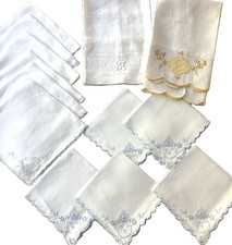 VTG LOT Embroidered Napkins Sets Irish Linen Crochet Scalloped Edges + Tea Towel picture