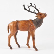 Vintage Leather Wrapped Deer Stag Figurine Glass Eyes Antlers 14