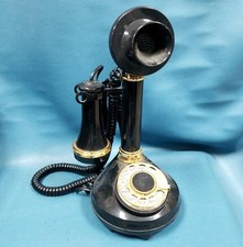 VTG 1973 Black Gold Candlestick Phone American telecommunications Rotary Land Li picture