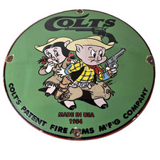 Vintage Colt Sign - Firearm Porcelain Gas Pump Man Cave Collection Ad Store Sign picture