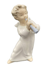 RARE Vintage Lladro Porcelain 'Angel Playing Flute' w/Green Dots, Glossy, Spain picture