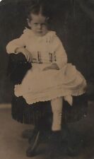 Vintage Antique Tintype Photo Cute Victorian Girl Child Kid w/ Short Dark Hair picture