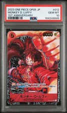 PSA 10 2023 ONE PIECE JAPANESE OP05-012 NEW ERA MONKEY D. LUFFY 1ST ANNIVERSARY picture