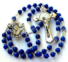 Beautiful & Durable Lapis Lazuli Gemstone Catholic Rosary With Silver Crucifix picture