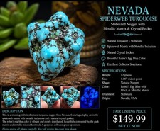 Nevada Spiderweb Turquoise Nugget 12g Stabilized w/ Metallic Matrix Display picture