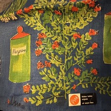 Vintage VERA Linen Tea Towel  herbs Mod MCM 70s picture