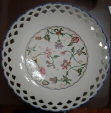Decorative Porcelain Cabinet Plate Lattice Rim Floral Motif Collectible Platter picture