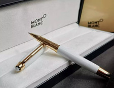 SALE Montblanc White Rollerball Pen Gold Tone Trim Elegant Luxury Gift New Box picture