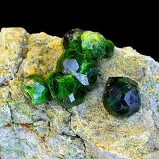 Green Demantoid Garnet Crystal Cluster on Matrix, Raw Andradite Mineral Specimen picture