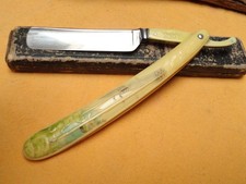 rare early Trenton Razor co antique straight razzor train with telegraph wires picture