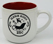 Christmas Cup Mug Sleigh Rides 25 Cents White Black Red Handle 3.5