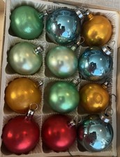 Vintage MCM Box of 12 Glass Ball Christmas Ornaments 2” Multicolor Unbranded picture