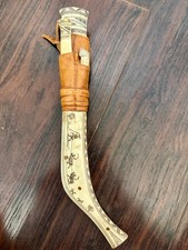 Vintage Swedish Sami 3 Knife Set Engraved Reindeer Antler Leather Sheath Lapland picture