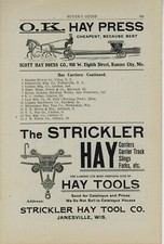 1905 OK Hay Press, Strickler Hay Tools, & Ney Haying Tools Ads: F&B of Page.  picture